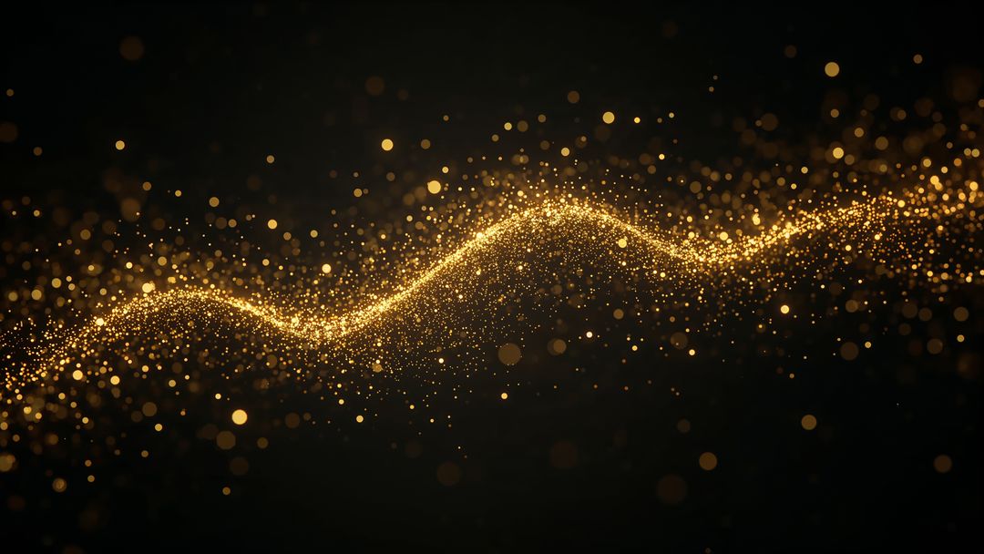 Golden Particle Wave with Vibrant Bokeh on Dark Digital Background