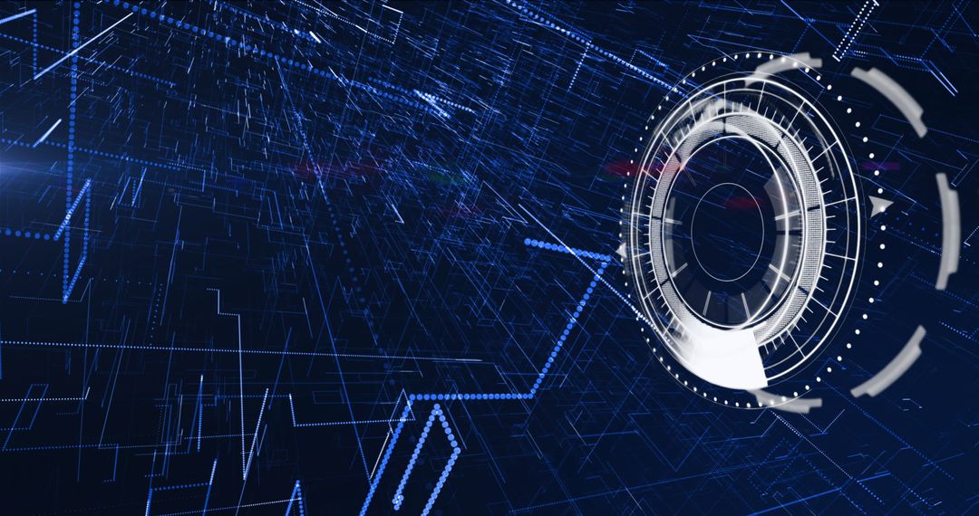 Futuristic Digital Interface with Light Trails and Scanning Scope