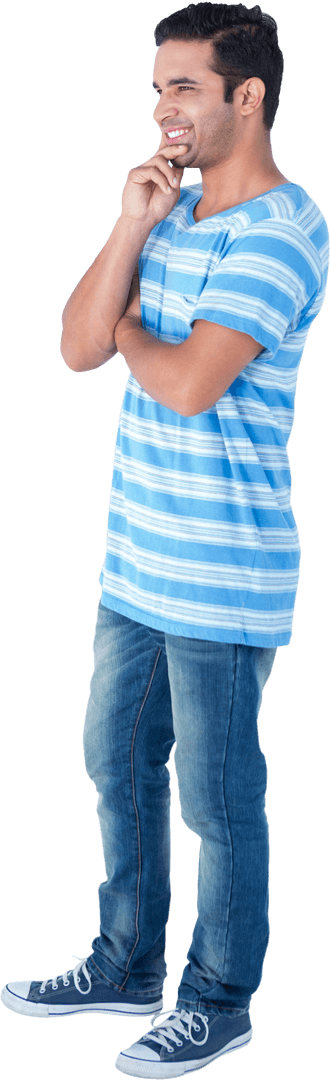 Smiling Man in Casual Wear Pondering Transparent Background