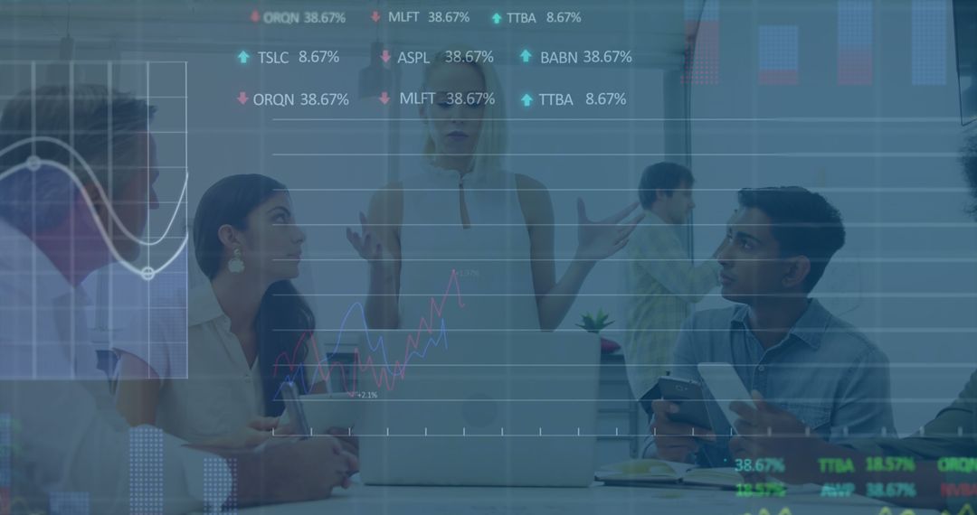 Finance Team Analyzing Data with Stock Market Charts Overlay - Free Images, Stock Photos and Pictures on Pikwizard.com