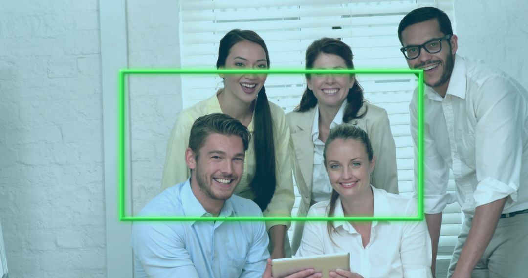 Team of Smiling Professionals Collaborating in Modern Office