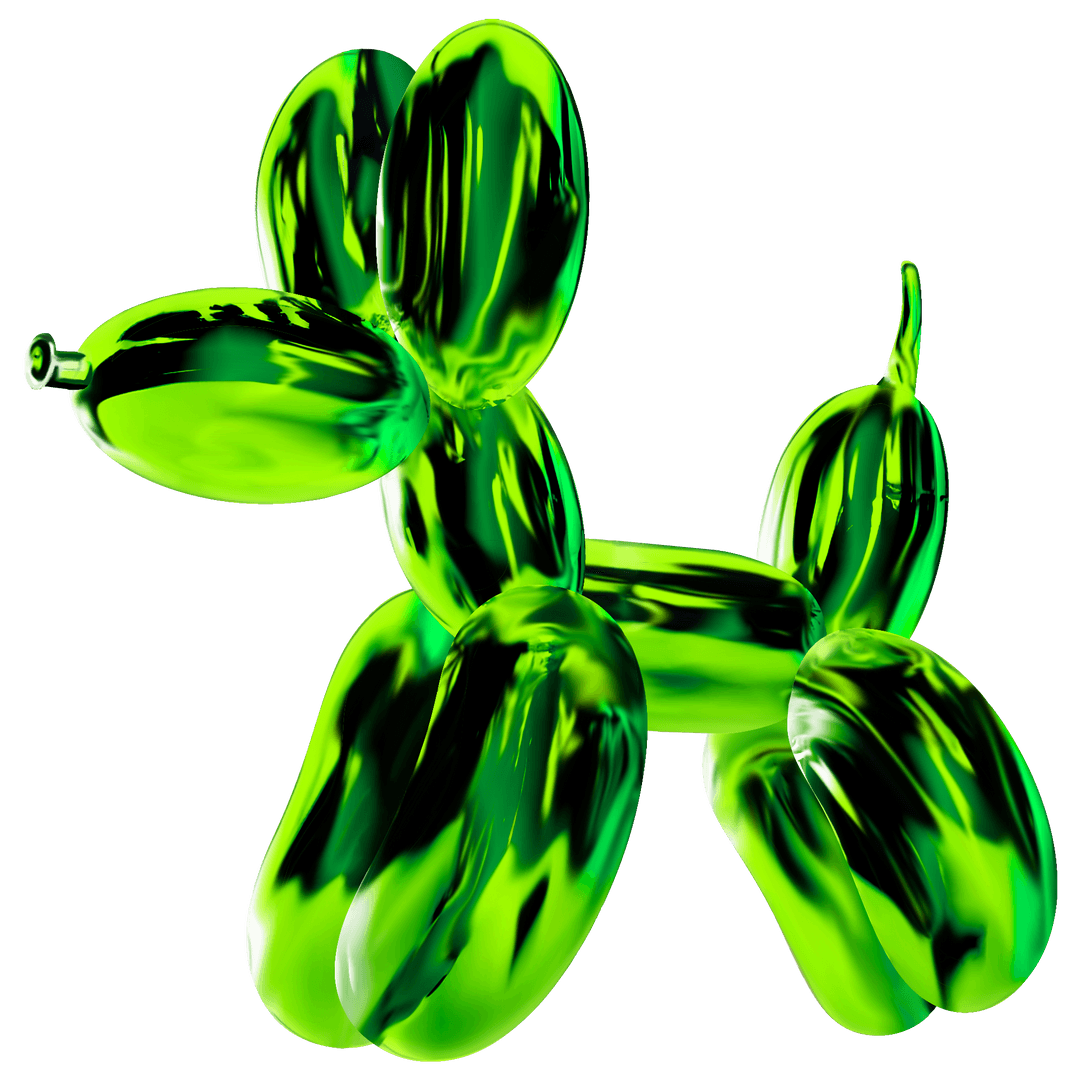 Glossy Green Balloon Dog Sculpture on Transparent Background
