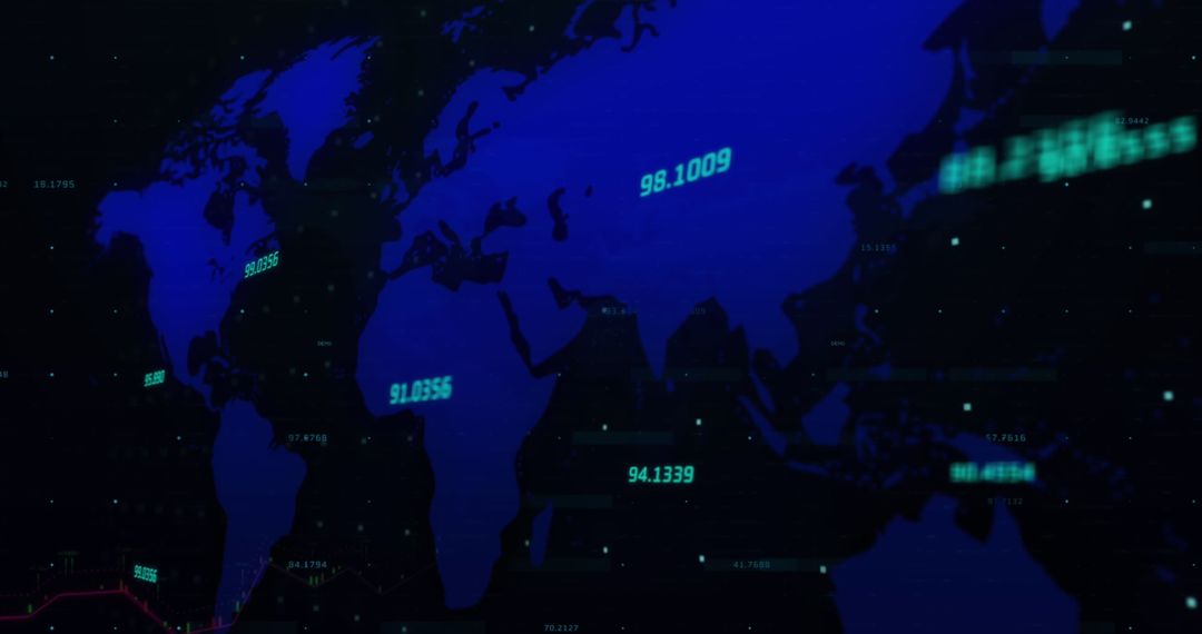 Global Financial Data Over World Map on Digital Display