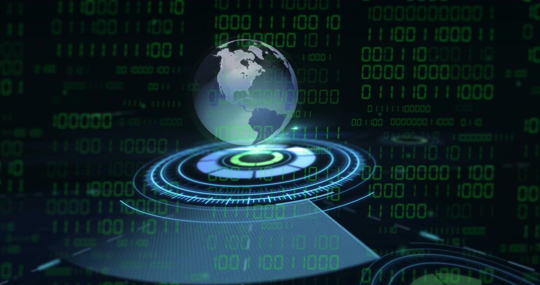 Globe with Digital Binary Code Background Evoking AI and Data Processing - Free Images, Stock Photos and Pictures on Pikwizard.com