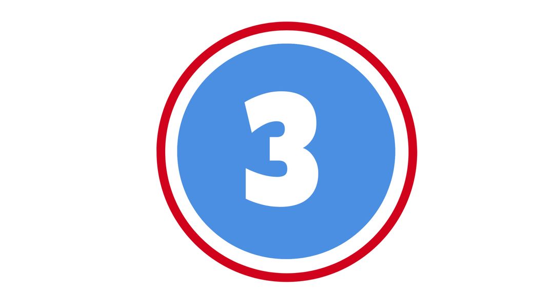 Digit Number 3 on Blue and Red Circle Design