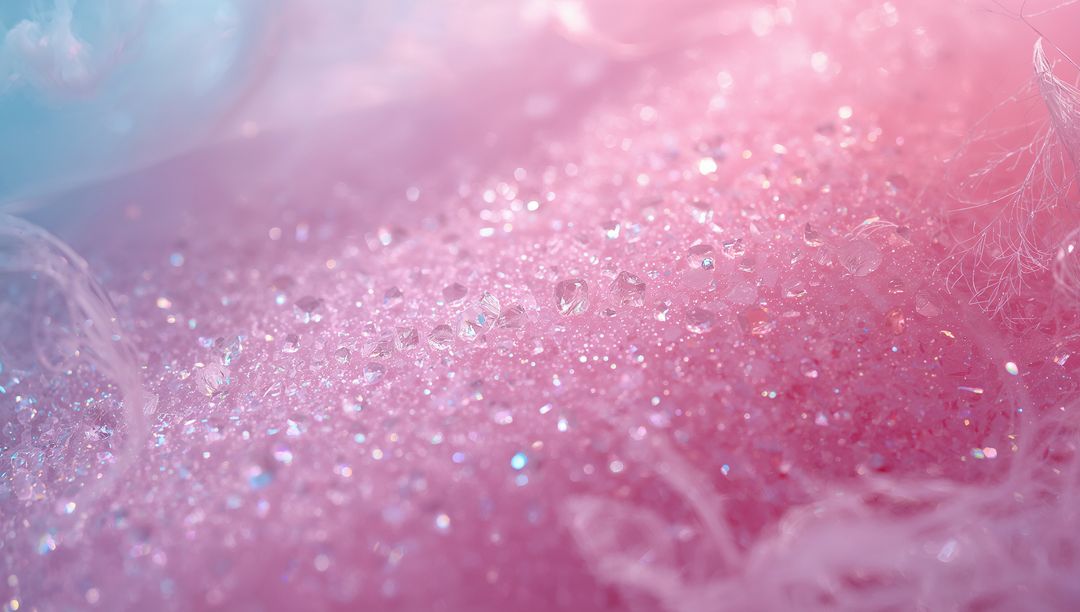 Pastel Pink Crystal Sparkle Macro with Dew Drops Bokeh Texture for Beauty Backgrounds