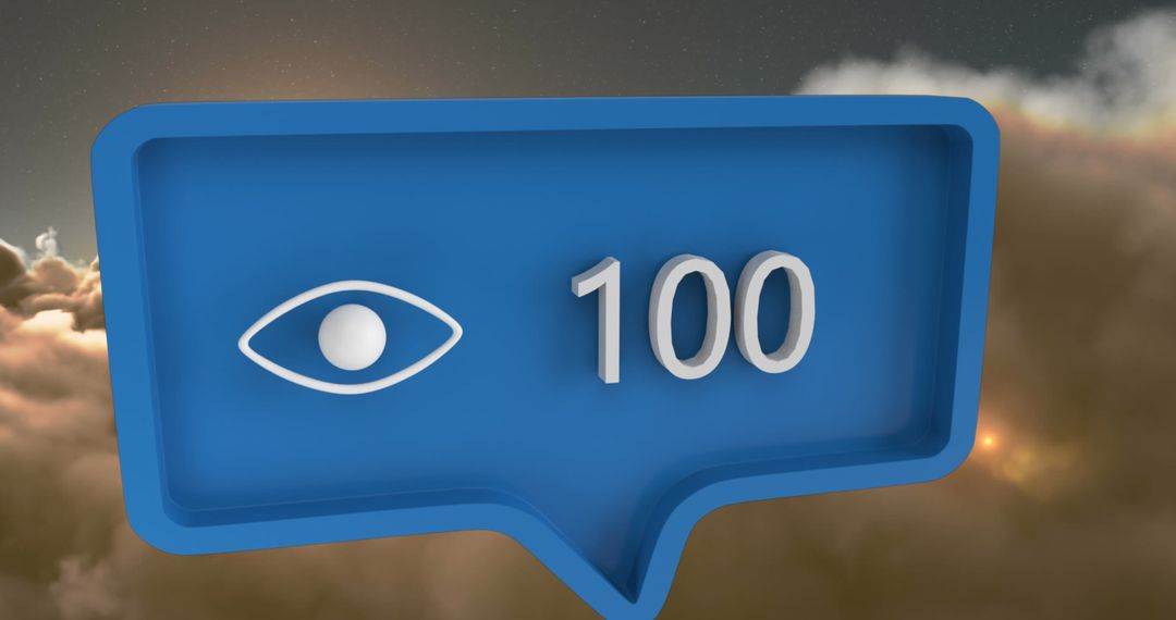 Social Media Views Count Icon Over Cloudy Sky Background