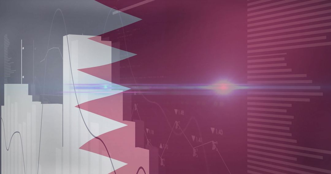 Financial Data Overlay on Qatar Flag with Technology Charts