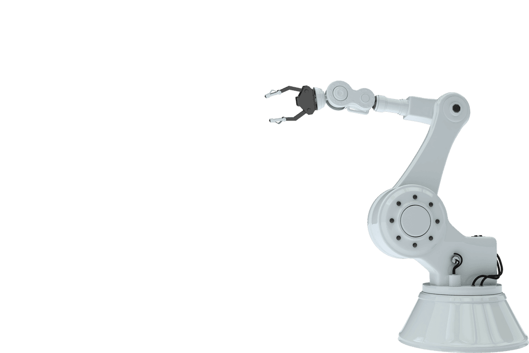 Transparent Robotic Arm with Claw on White Background