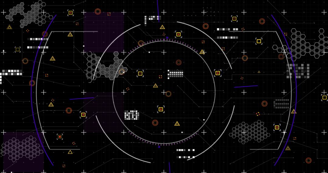 Abstract Digital Interface with Data Visualizations on Black Background