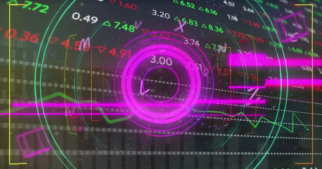Futuristic Digital Financial Data Display with Neon Graphics