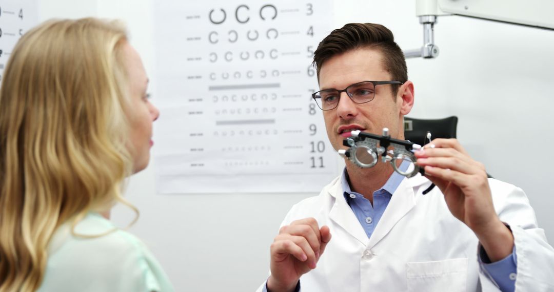 Optometrist Explaining Eye Test to Female Patient in Clinic - Free Images, Stock Photos and Pictures on Pikwizard.com