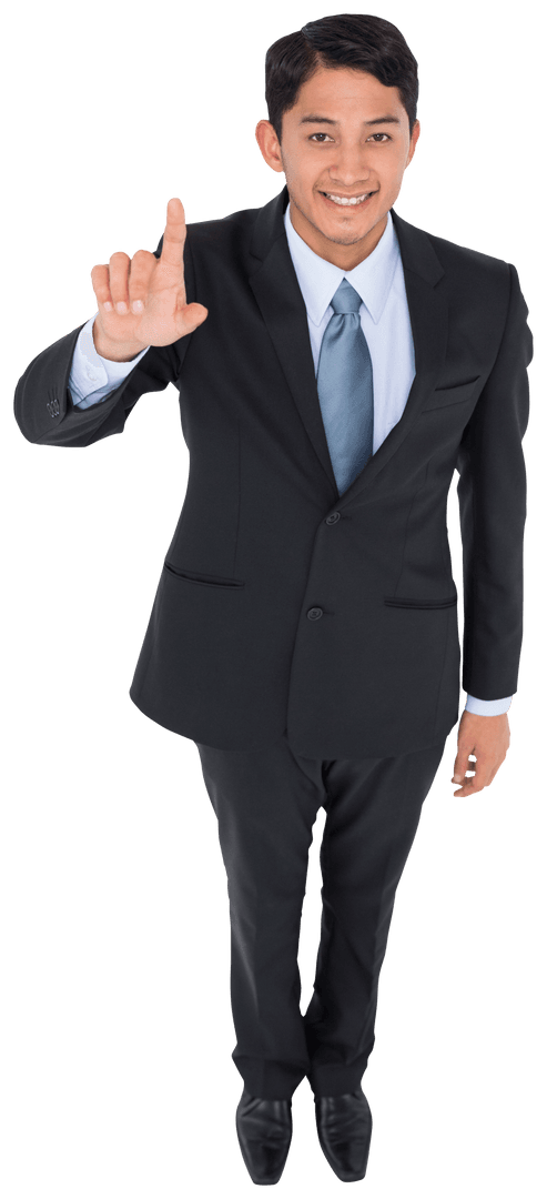Happy Businessman Pointing on Transparent Background