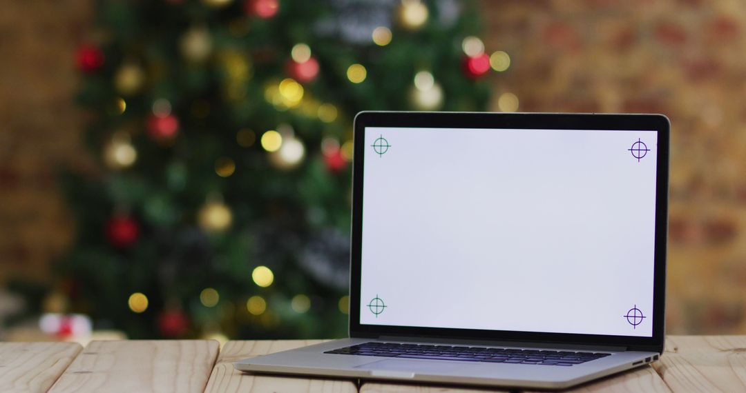 Blank Laptop Screen with Christmas Tree in Background - Free Images, Stock Photos and Pictures on Pikwizard.com