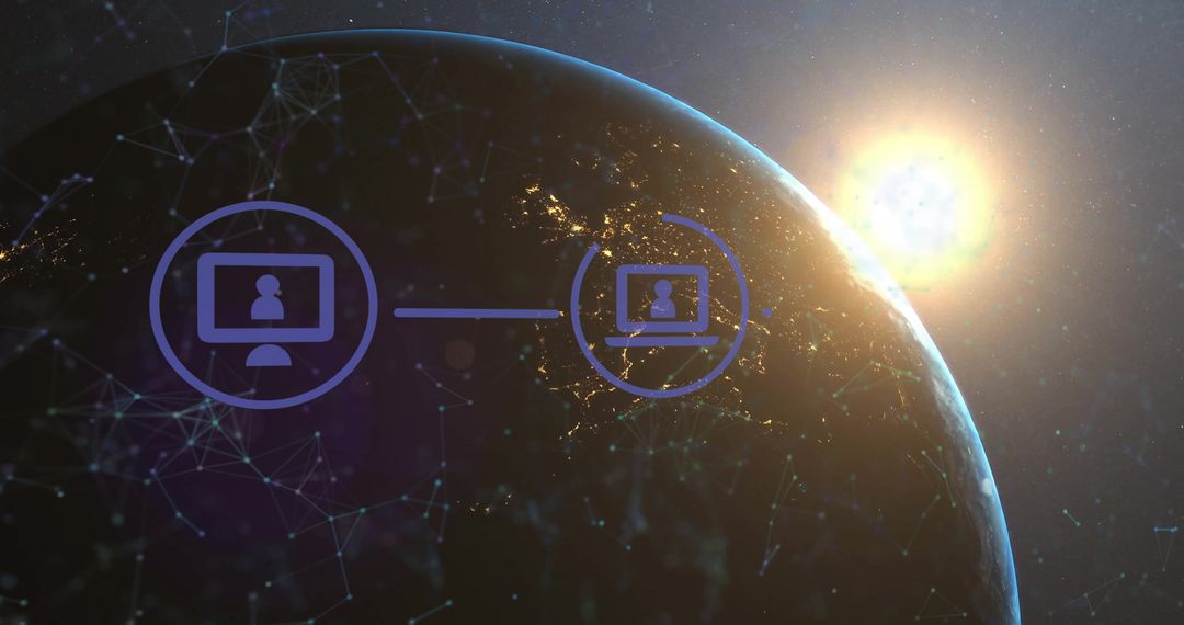 Global Connections and Data Network Illustration Over Earth