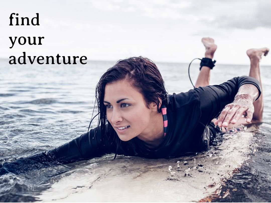 Empowered Woman Surfing in Open Water for Adventure