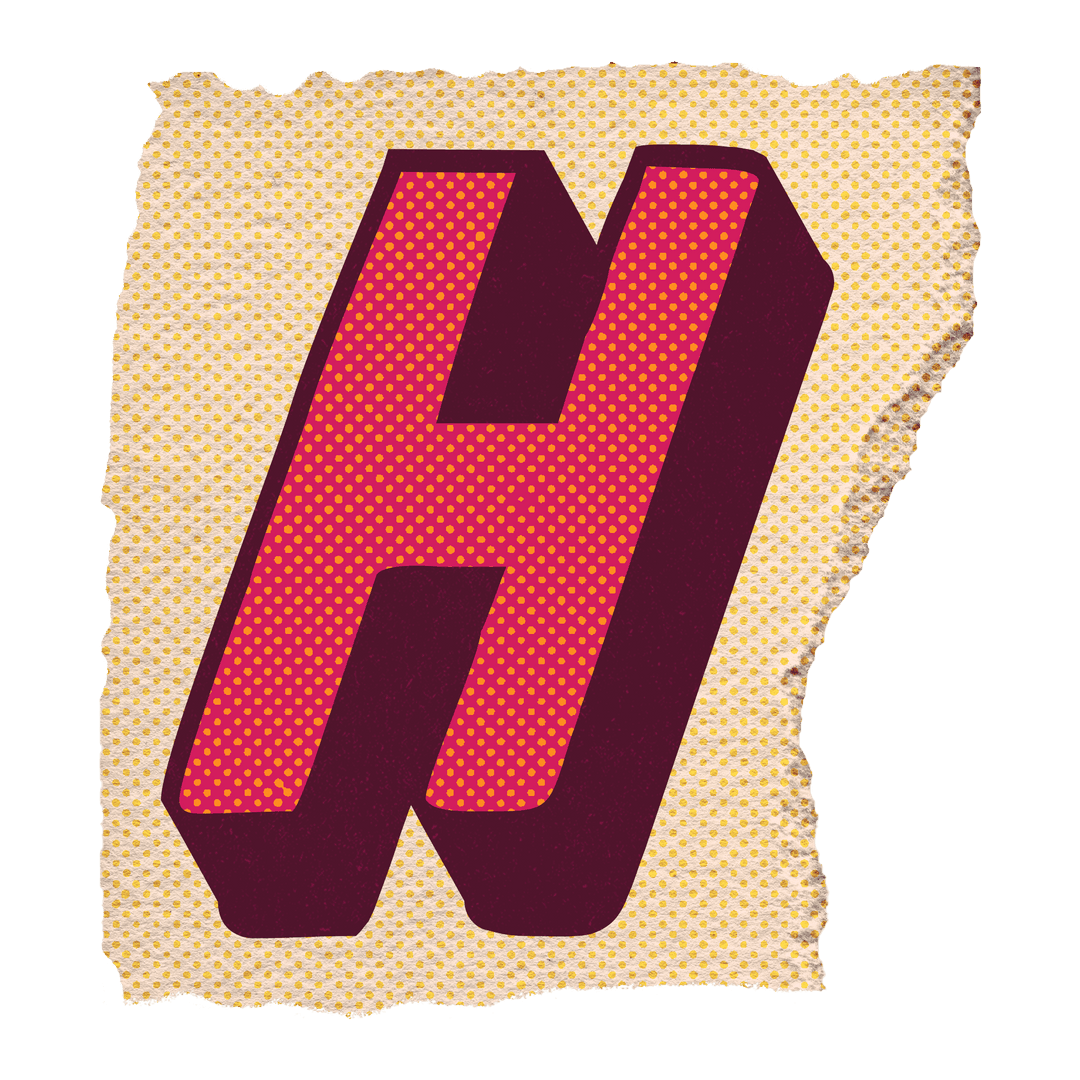 3D Retro Pop-Art Letter H with Halftone and Transparent Elements