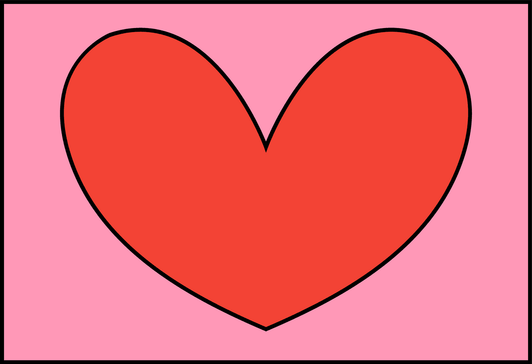 Stylized Red Heart With Black Outline on Transparent Background