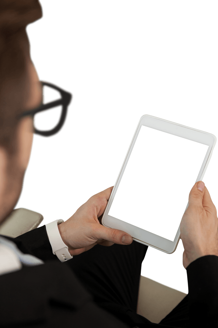 Businessman Using Tablet with Transparent Screen in Office