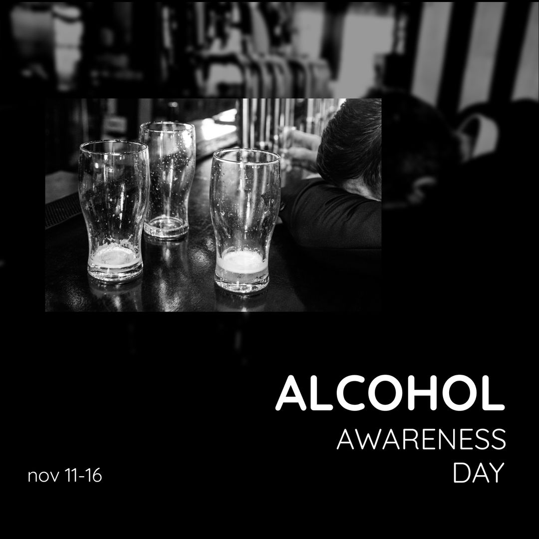 Man Reflecting with Empty Glasses for Alcohol Awareness Day