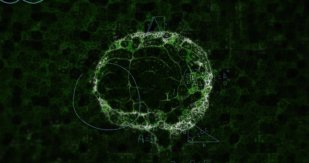 Digital Brain Model with Mathematical Equations on Dark Background