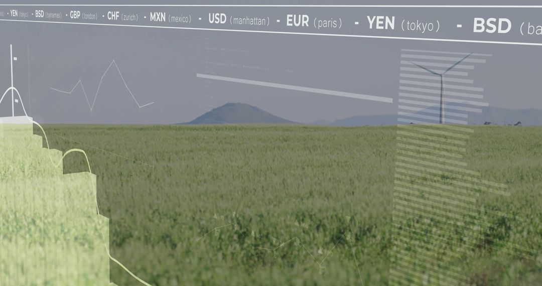 Wind Turbine in Grasslands with Currency Data Overlay