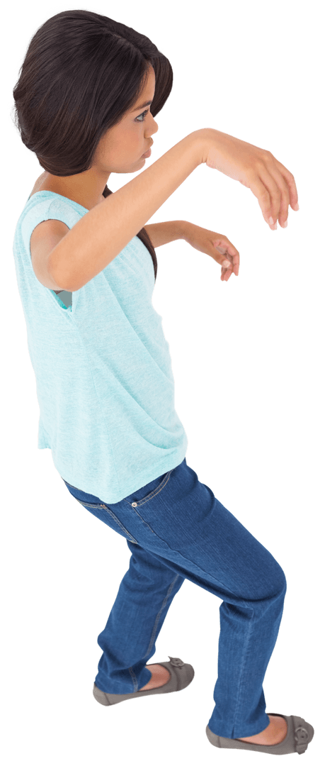 Woman Gesturing with Arms Raised on Transparent Background