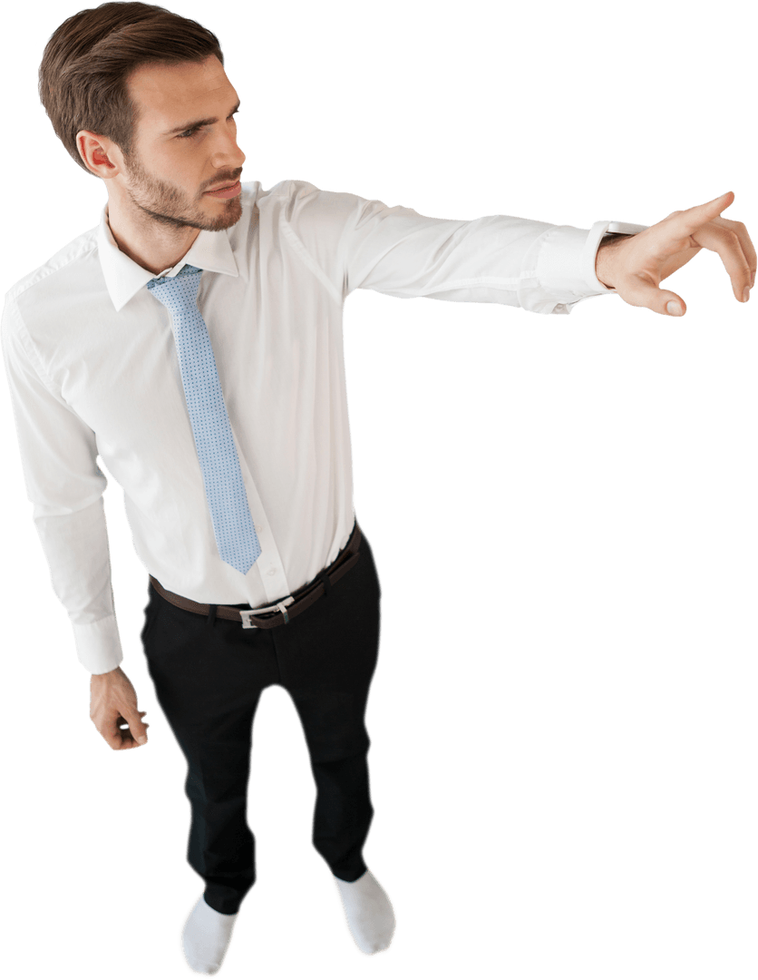 Young Businessman Interacting with Transparent Interface