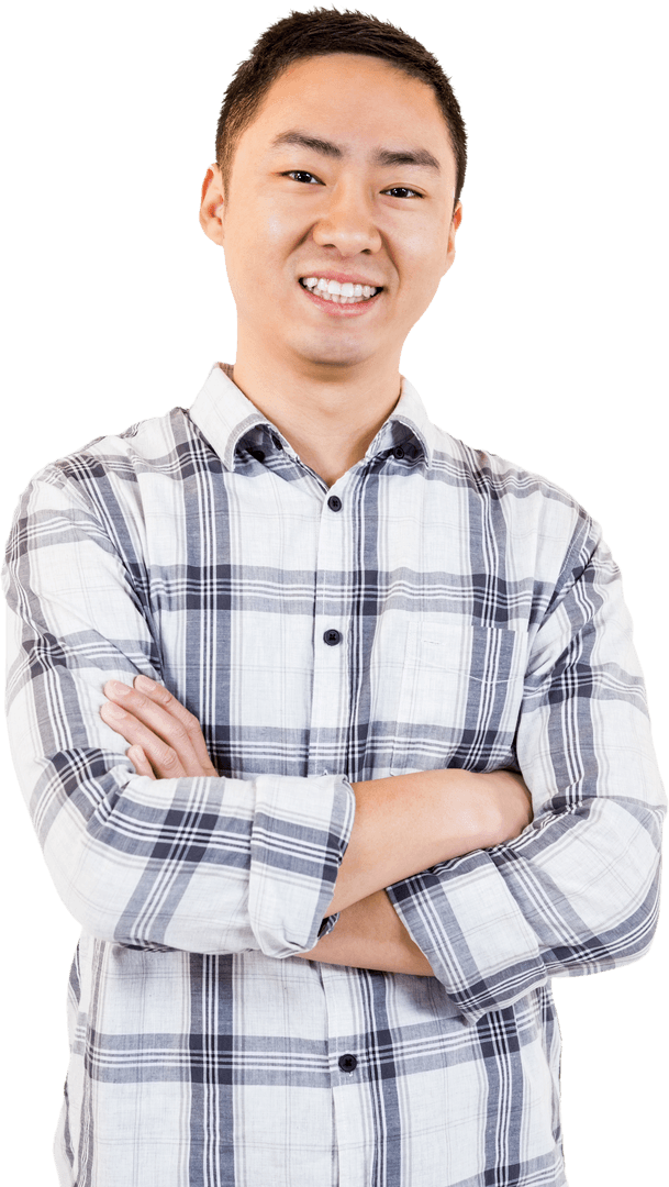 Confident Man Smiling Crossing Arms Isolated Transparent Background