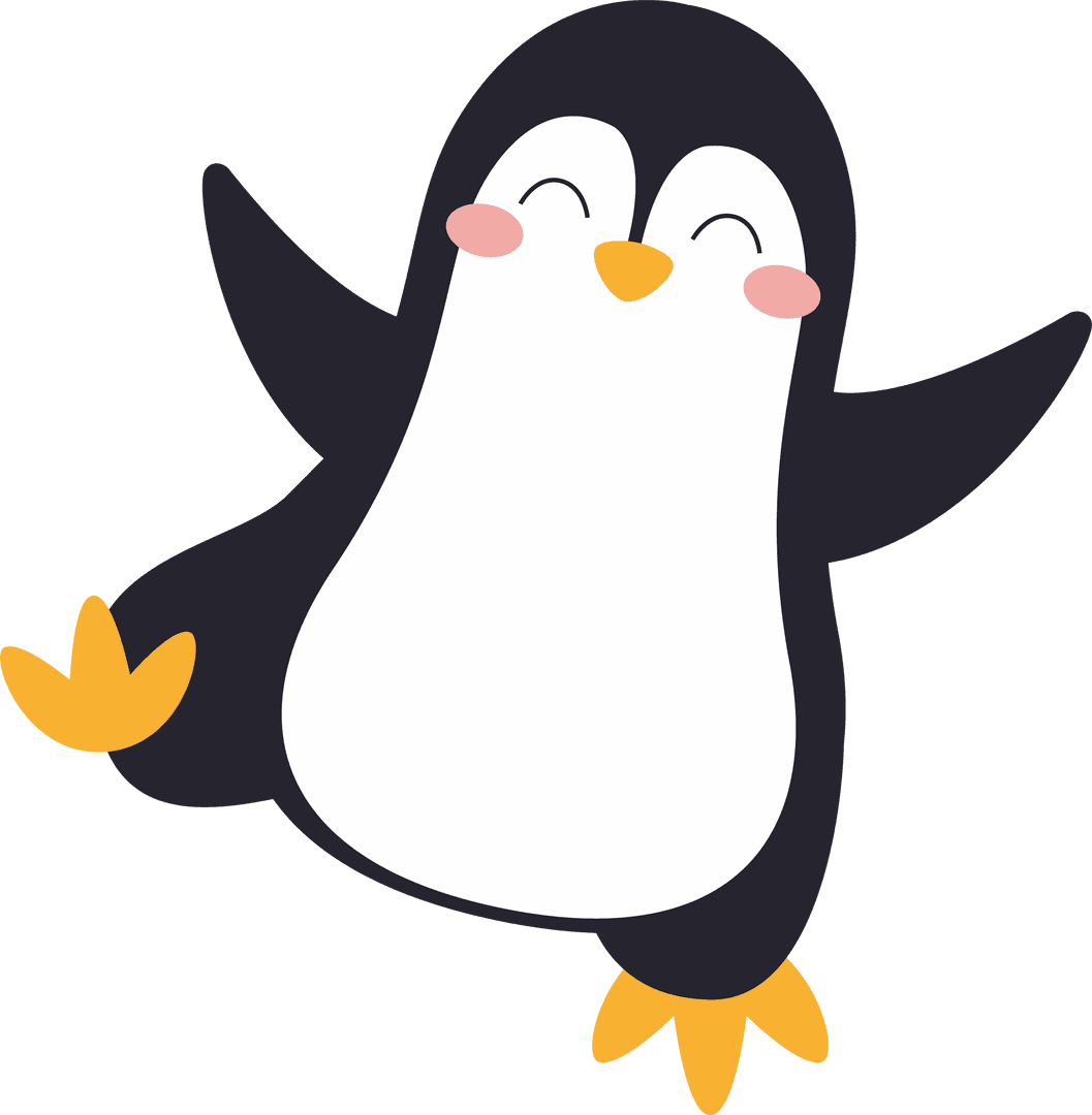 Playful Cartoon Penguin Dancing on Transparent Background