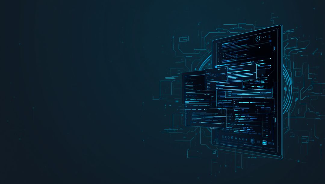 Floating Digital Interface Displaying Overlapping Code