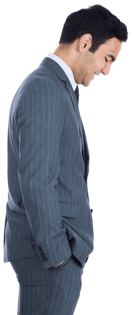 Confident Biracial Businessman in Pinstripe Suit on Transparent Background