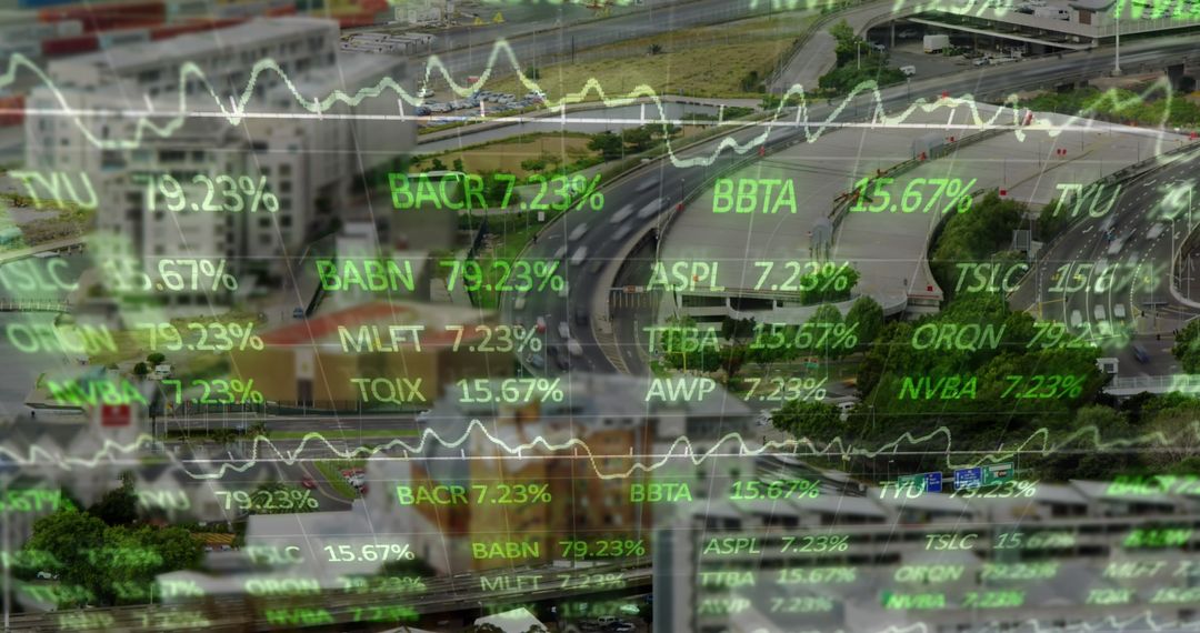 Financial Data Across Urban Skyline Reflecting Global Trends