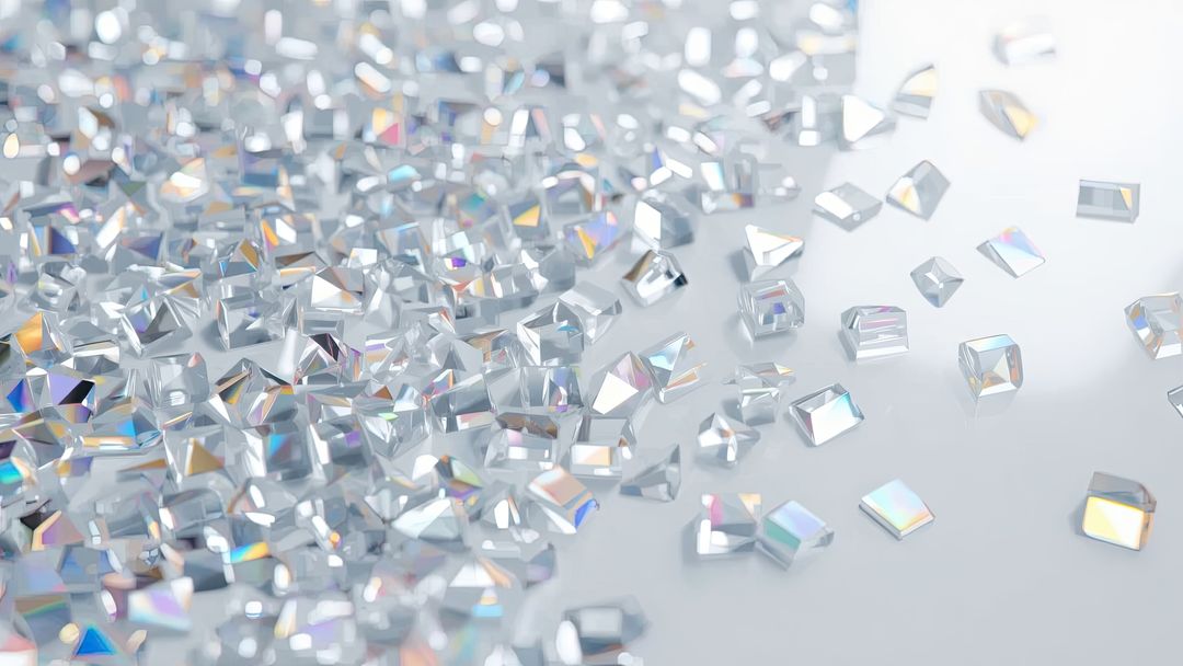 Iridescent Square-Cut Prism Crystals on White Surface