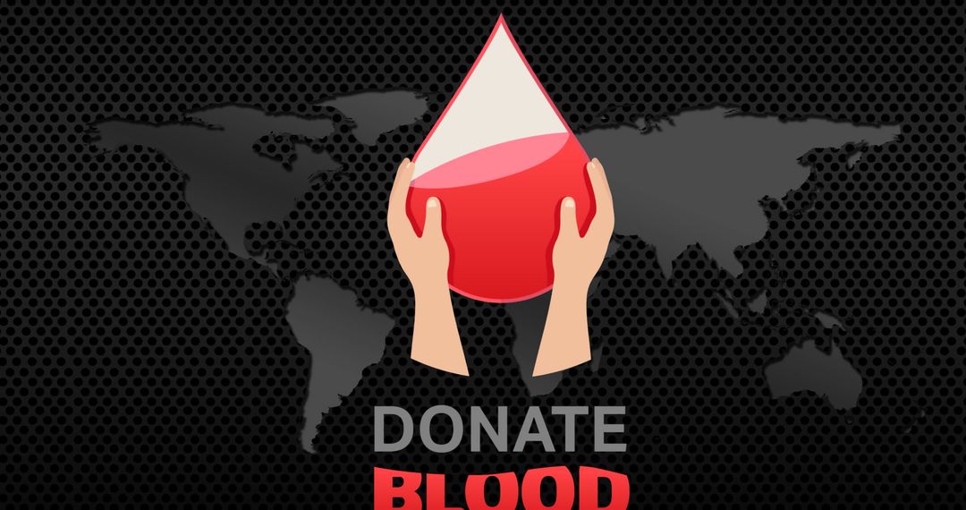 Donate Blood Logo with Hands Holding Blood Drop Over World Map - Free Images, Stock Photos and Pictures on Pikwizard.com