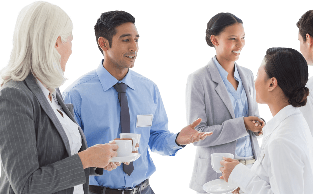 Transparent Business Professionals Networking with Coffee