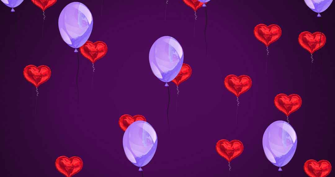 Heart Balloons on Purple Background for Celebration