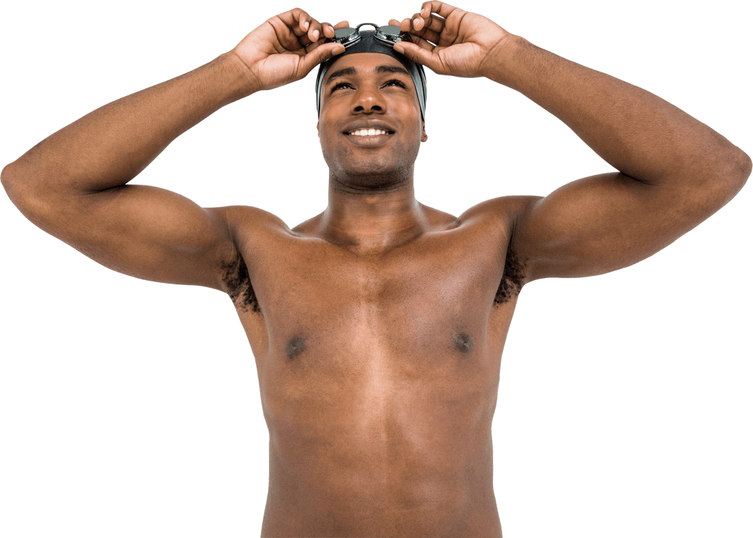Confident Swimmer Puts on Goggles - Transparent Background