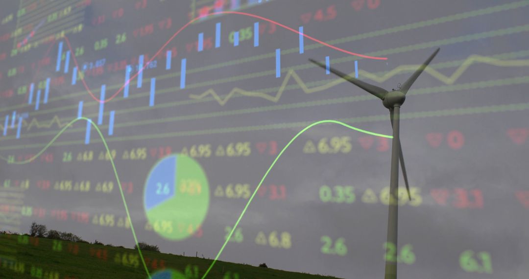 Wind Turbine with Financial Data Overlay on Renewables