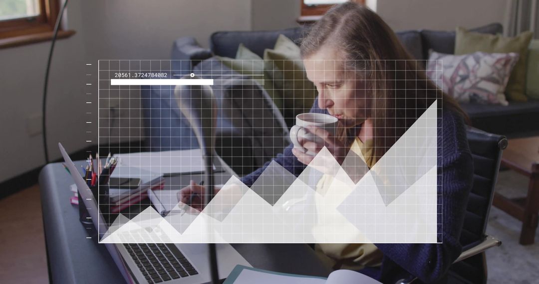 Senior Woman Analyzing Financial Data on Laptop at Home Office