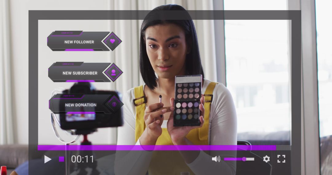 Makeup Vlogger Presenting in a Professional Livestream Setup