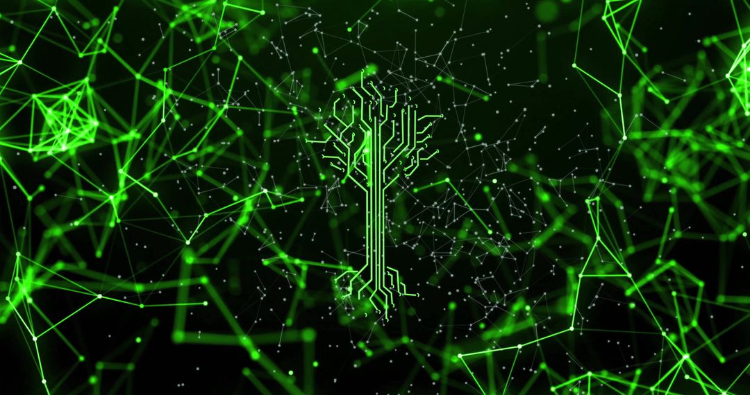 Futuristic Circuit Tree in Glowing Digital Network