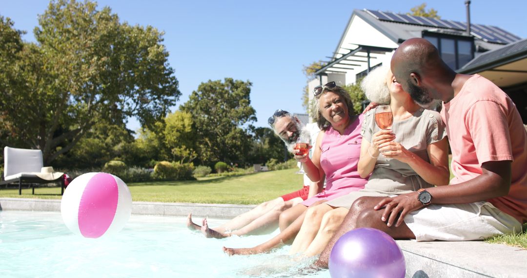 Seniors Enjoying Leisure by Pool on Sunny Day