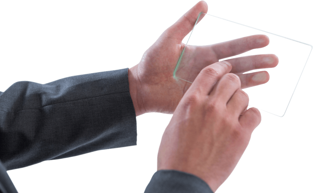 Businessman Interacting with Transparent Futuristic Digital Tablet
