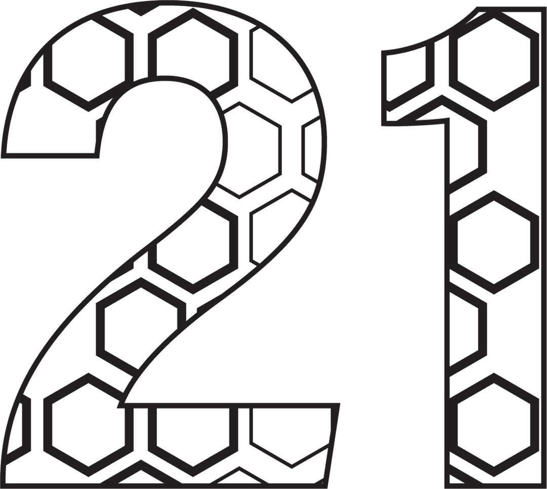 Hexagonal Patterned Number 21 on Transparent Background