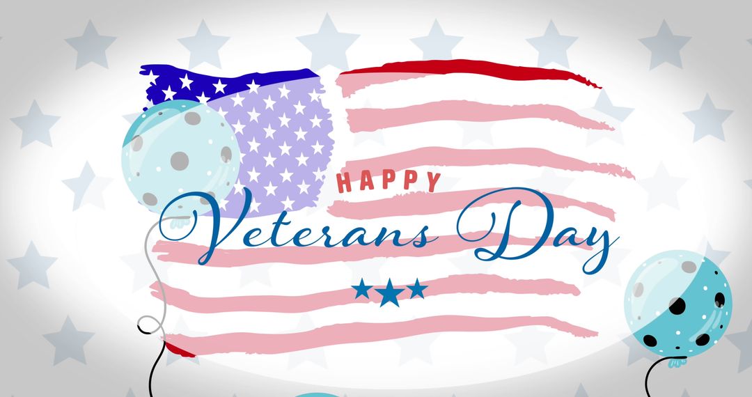 Patriotic Veterans Day Celebration Banner with Flag and Balloons