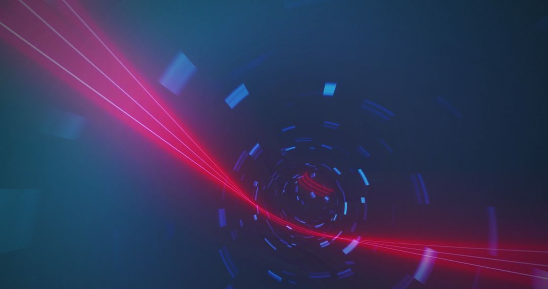 Futuristic Neon Tunnel with Red Light Streaks on Blue Background