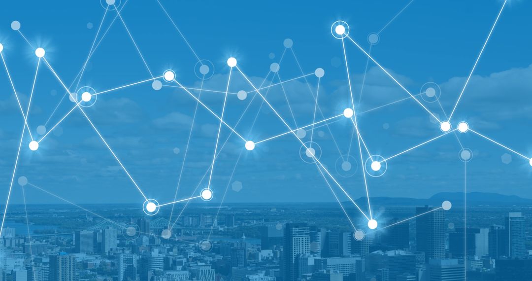 Digital Network Over City Skyline