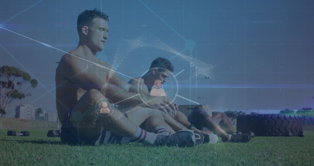 Digital Interface Overlay on Athletes Exercising Outdoors