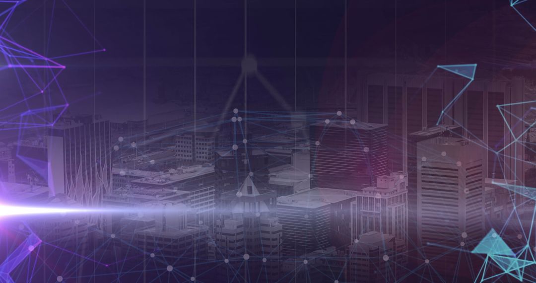 Cityscape with Digital Overlay of Neon Connections